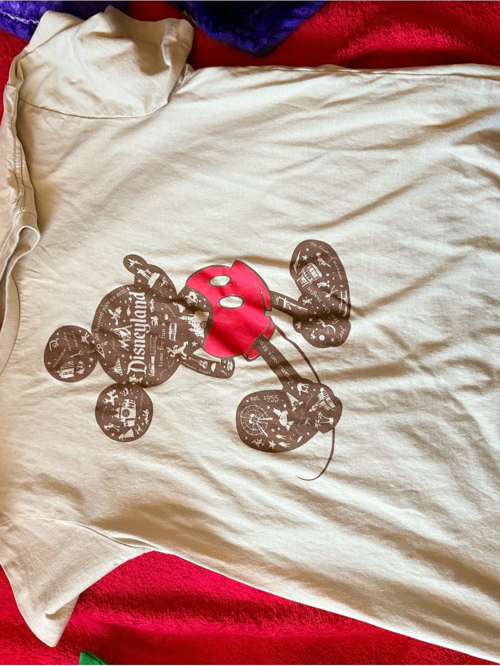 Disney Cream Short Sleeve Tee with Red Graphic Accent